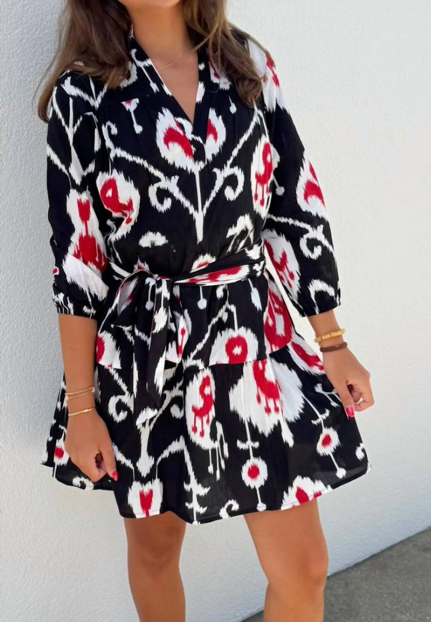 SOLEIL DE MER Martin Mini Dress in ikat black - women's dress