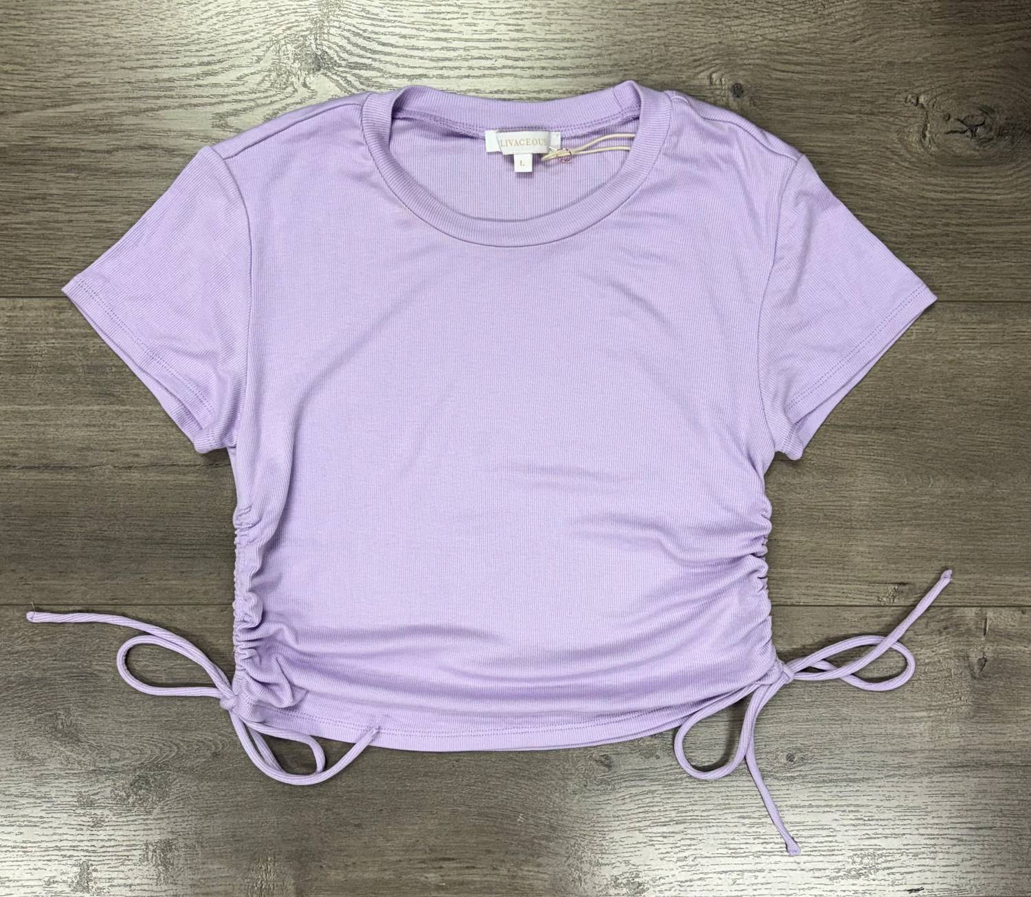 Olivaceous - Ribbed Cropped Drawstring Tee