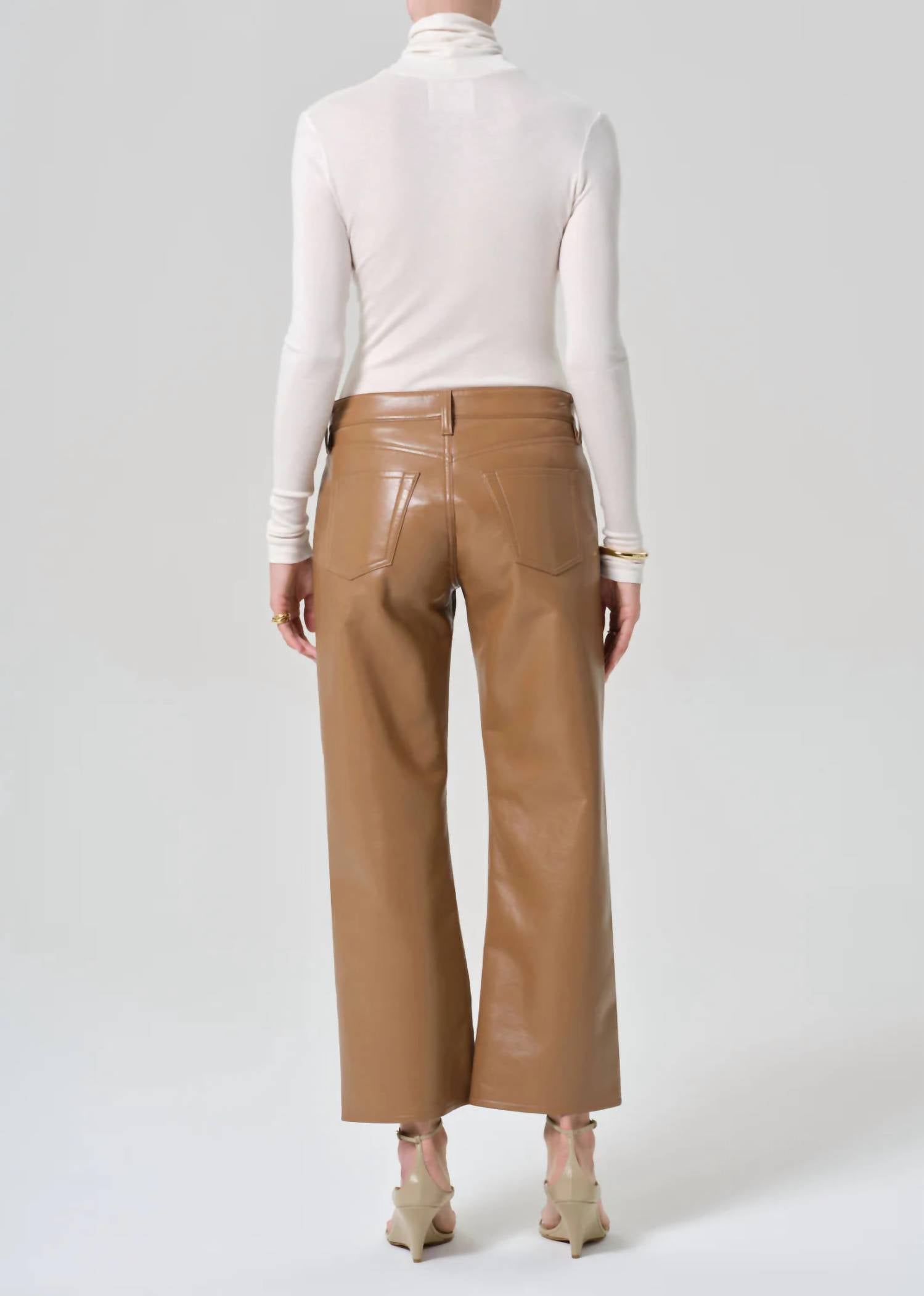 Citizens of Humanity Faye Vintage Straight Recycled Leather Pants in pale toffee - women's pants - detail view
