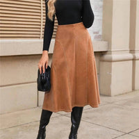 Uzwholesale - Suede High Waist Midi Skirt