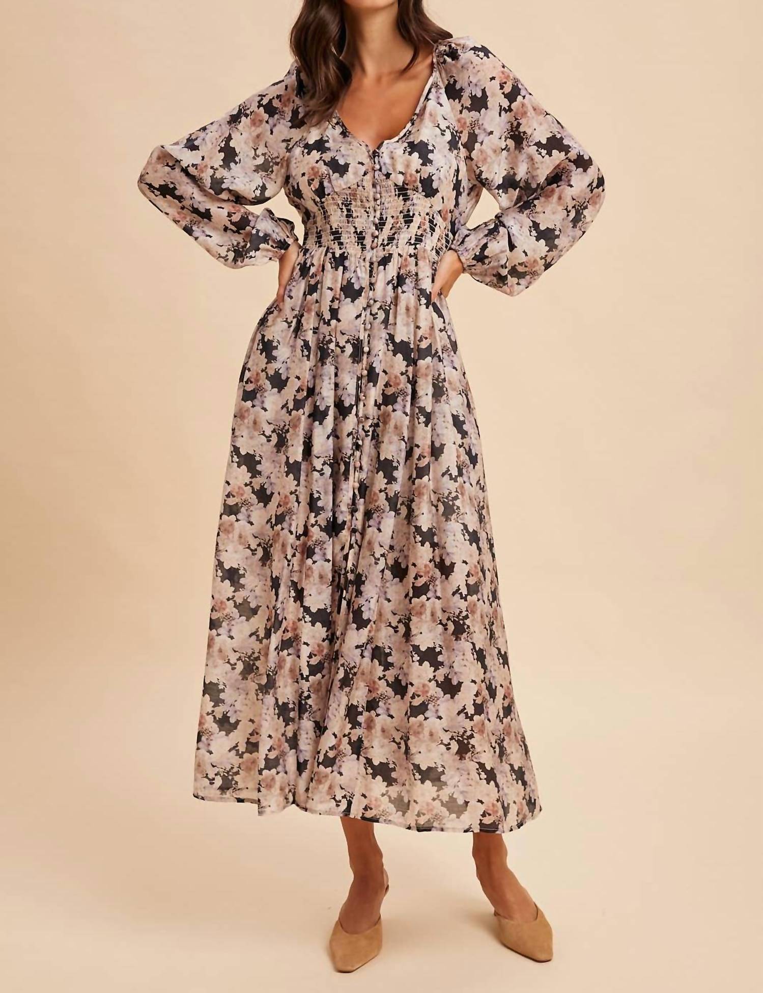 In-Loom - Smocked Button Down Maxi Dress
