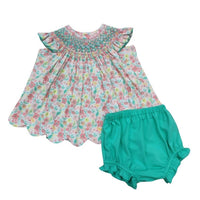 Whimsy Bay Kids Girl's Lady Lou Smocked Bloomer Set in green - item
