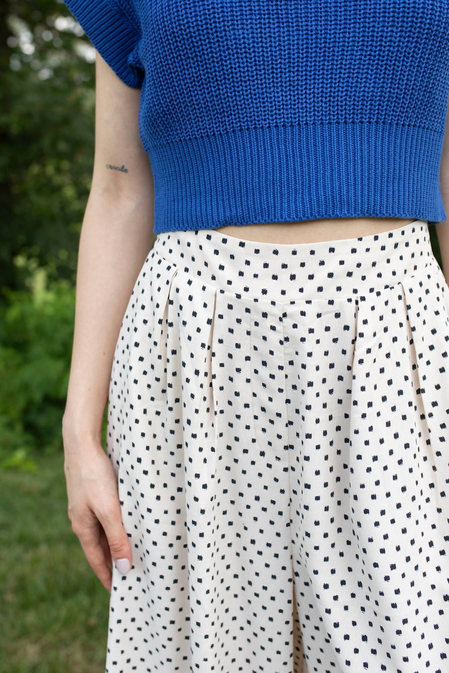 DAVI & DANI Pleated Dot Wide Leg Pants in cream black - women's pants - alternate view