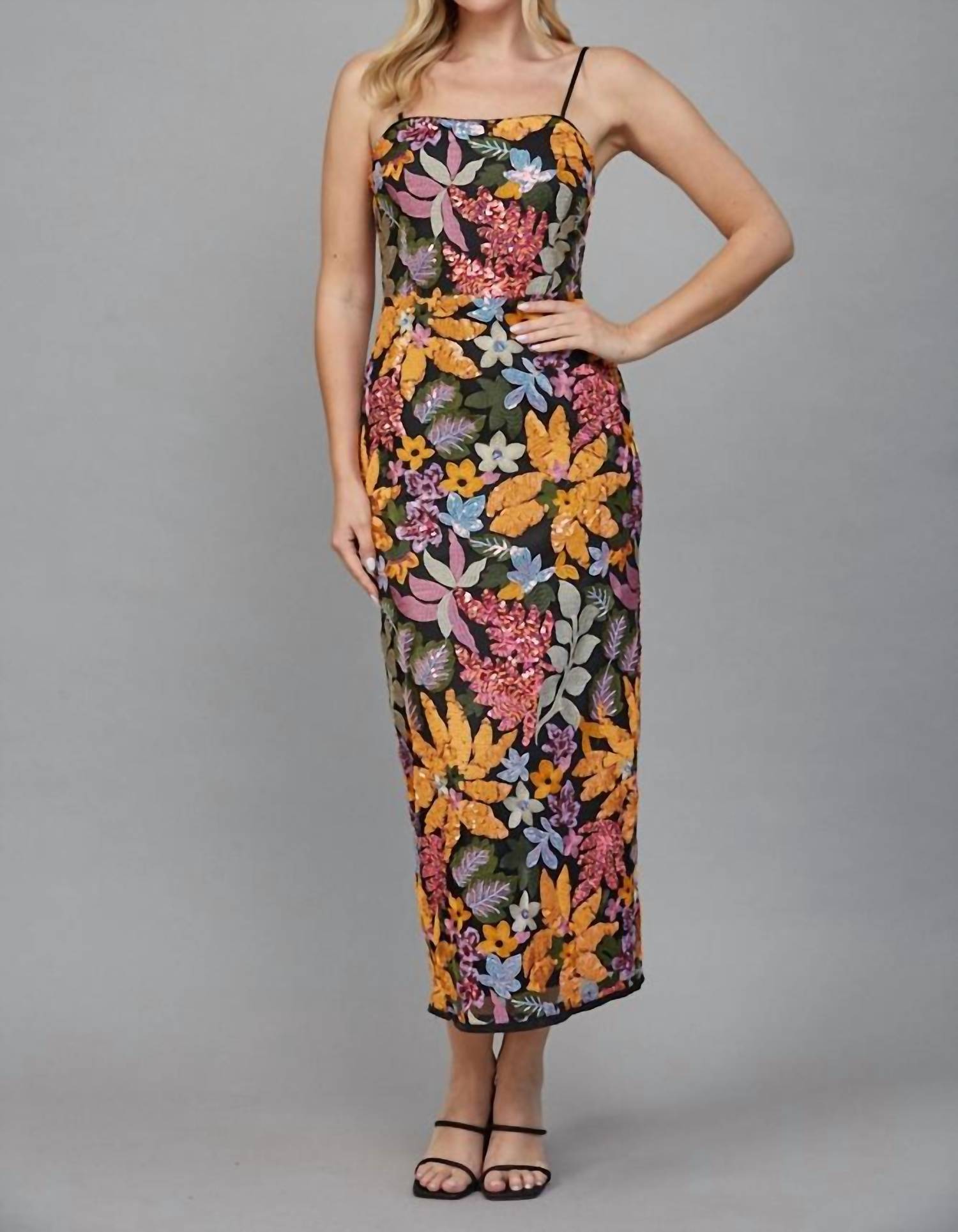Fate - Floral Sequin Embroidered Midi Dress