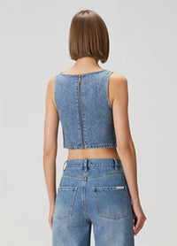 Self-Portrait - Rhinestone Denim Crop Top