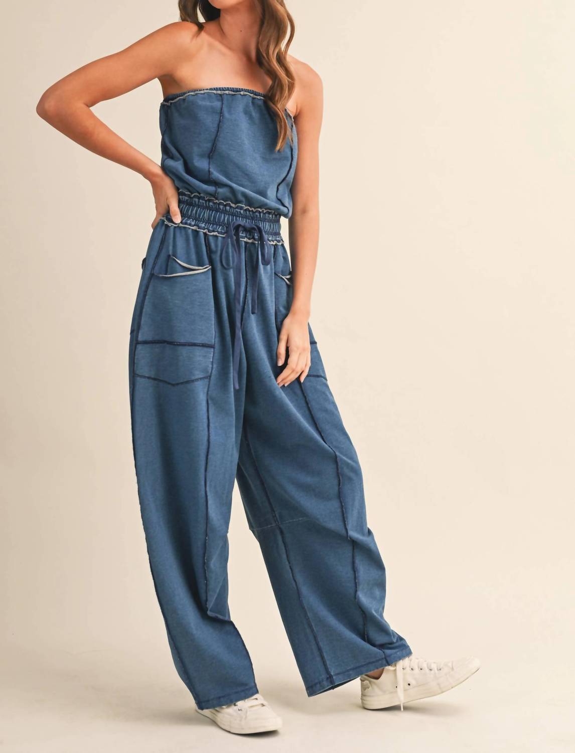 Klesis - Strapless Barrel Pants Jumpsuit With Tie Waist