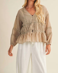 Mustard Seed - V RUFFLE NECK BLOUSE