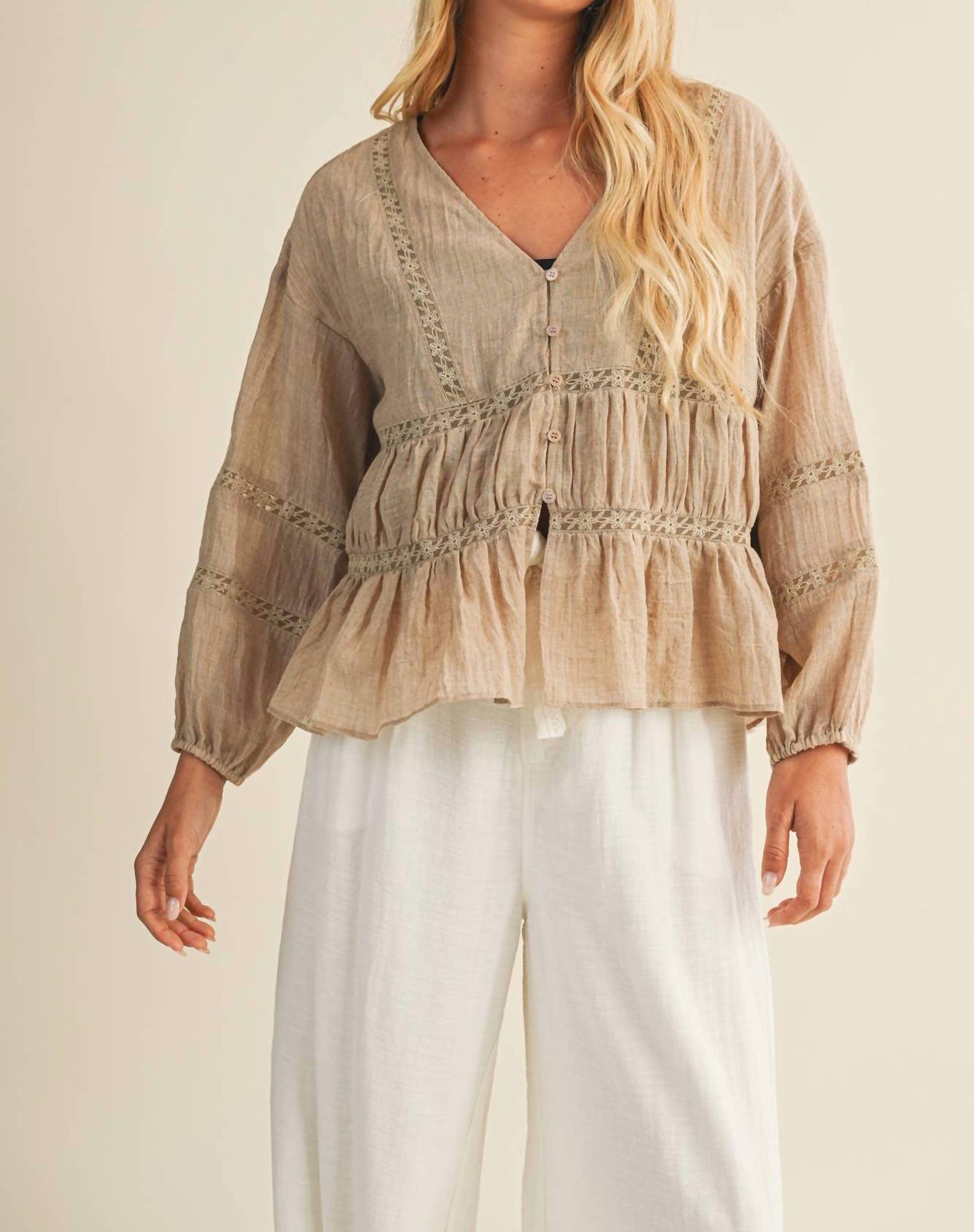 Mustard Seed - V RUFFLE NECK BLOUSE