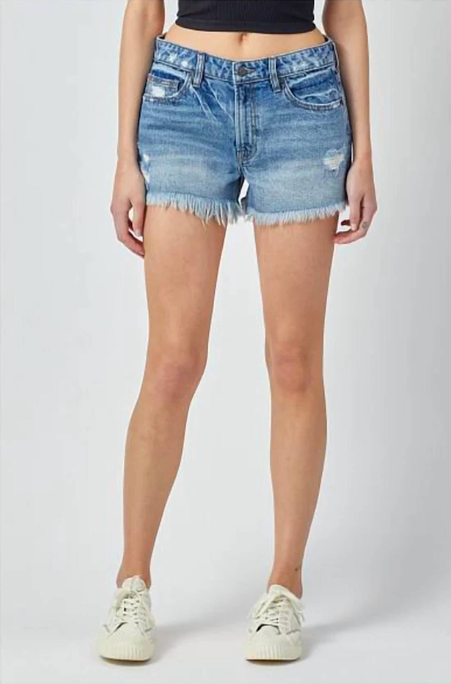 Hidden - Kenzie Mid Basic Frayed Jean Shorts