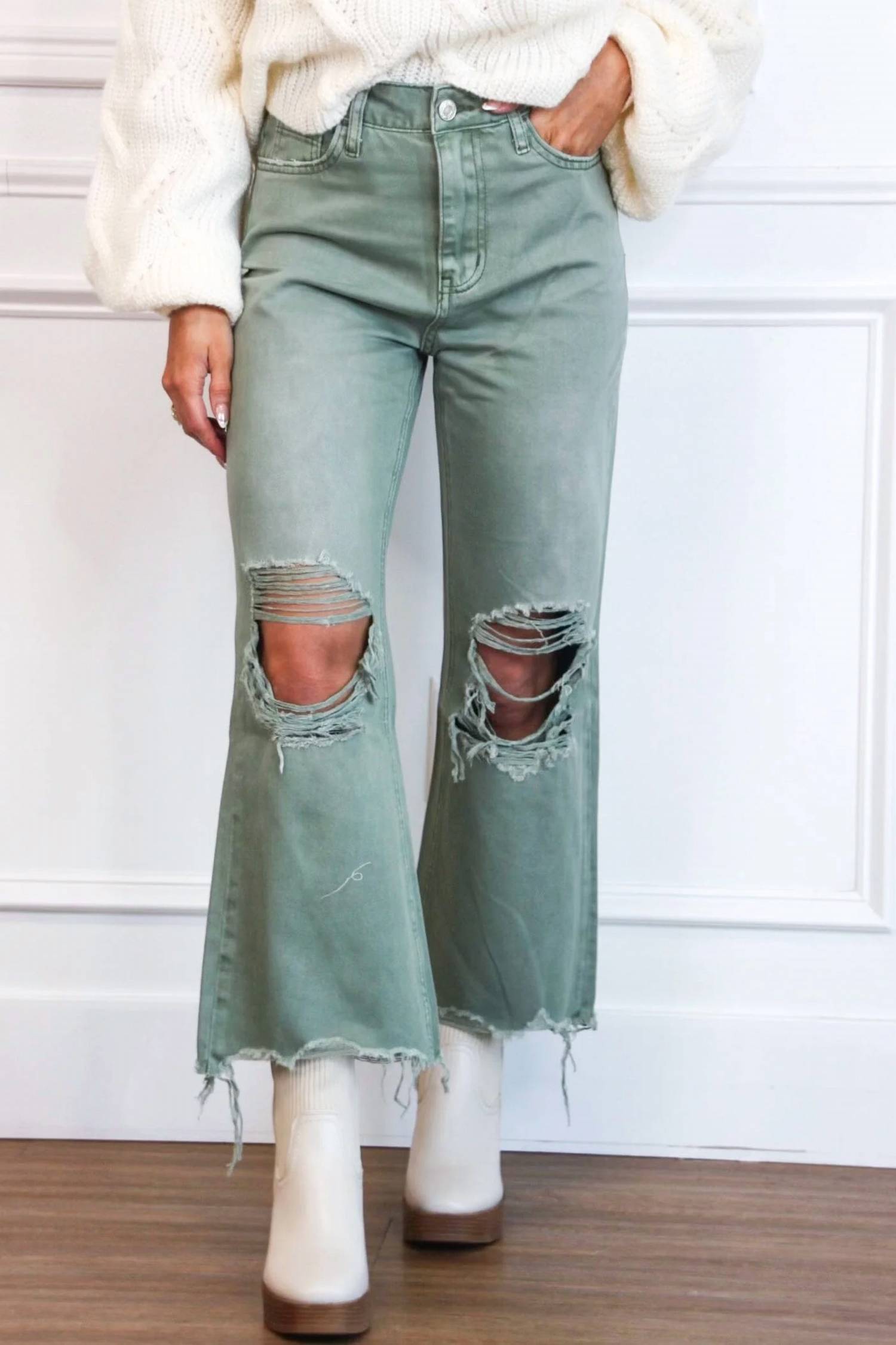 Vervet By Flying Monkey - Leslie Distressed High Waisted Crop Flare Jeans