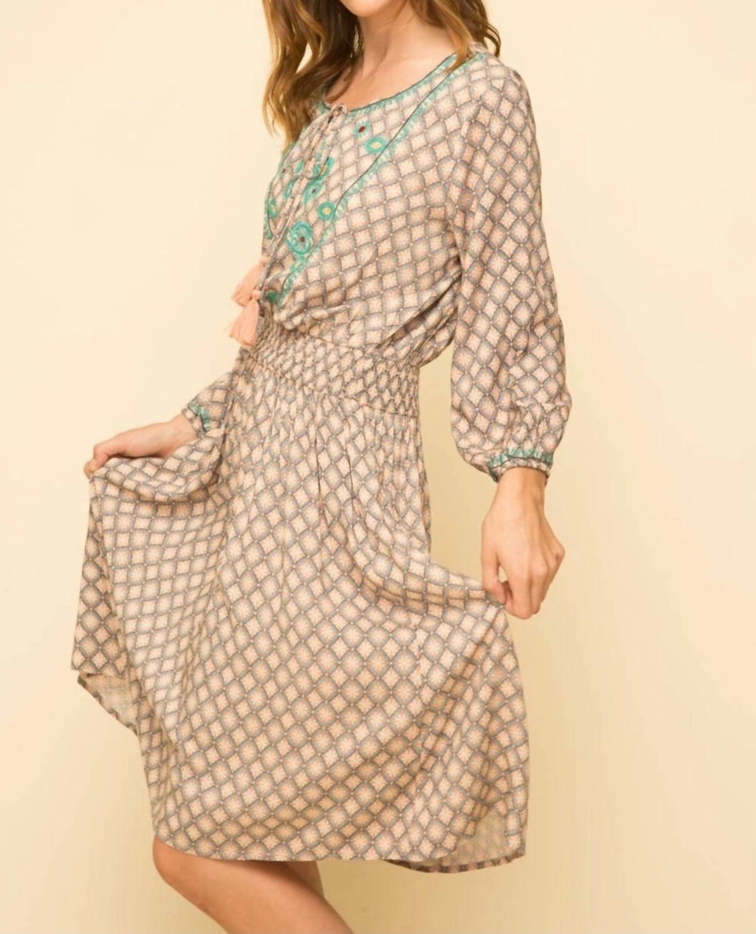 Mystree - Peaceful Breeze Embroidered Printed Dress