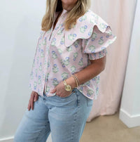 Karlie - French Floral Novelty Collar Top