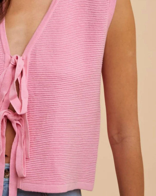 Anniewear - Front Bow Textured Sweater Vest