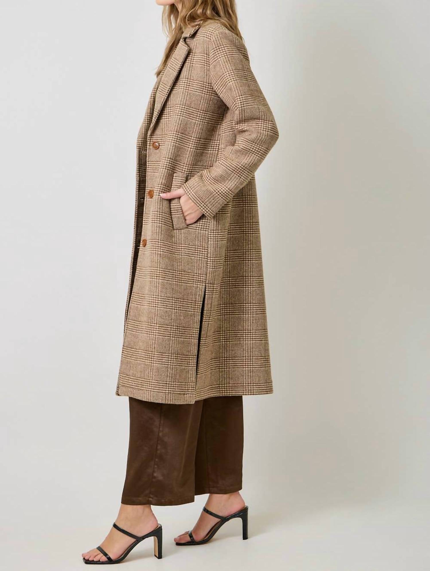 Mystree - Houndstooth Plaid Long Coat