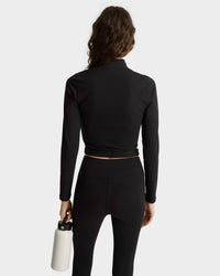 Sporty and Rich Syracuse Cropped Full-zip Sport Jacket in black - women's jacket - detail view
