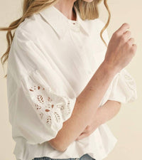 Merci - Cut Out Embroidered Bubble Sleeve Top