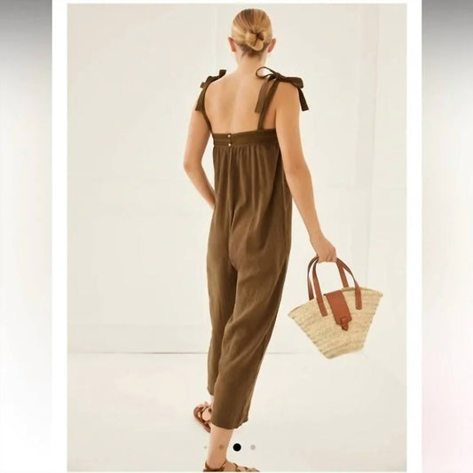 Something Navy - Tie Shoulder Wide Leg Jumpsuit