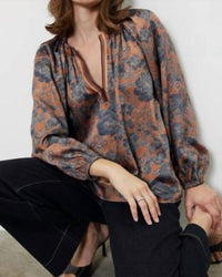 current air Split Neck Floral Blouse in brown - women's blouse