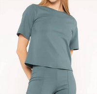 RIPLEY RADER Ponte Knit Short Sleeve Top in sea - women's t-shirt