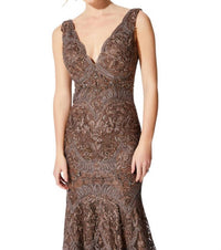 Ivonne D - Beaded Tulle V-neck Mermaid Gown
