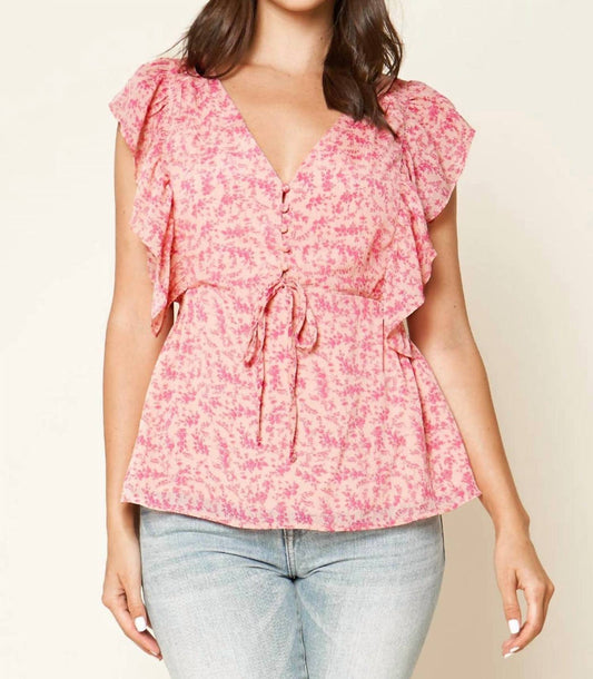 Sugarlips - Button Floral Ruffle Top