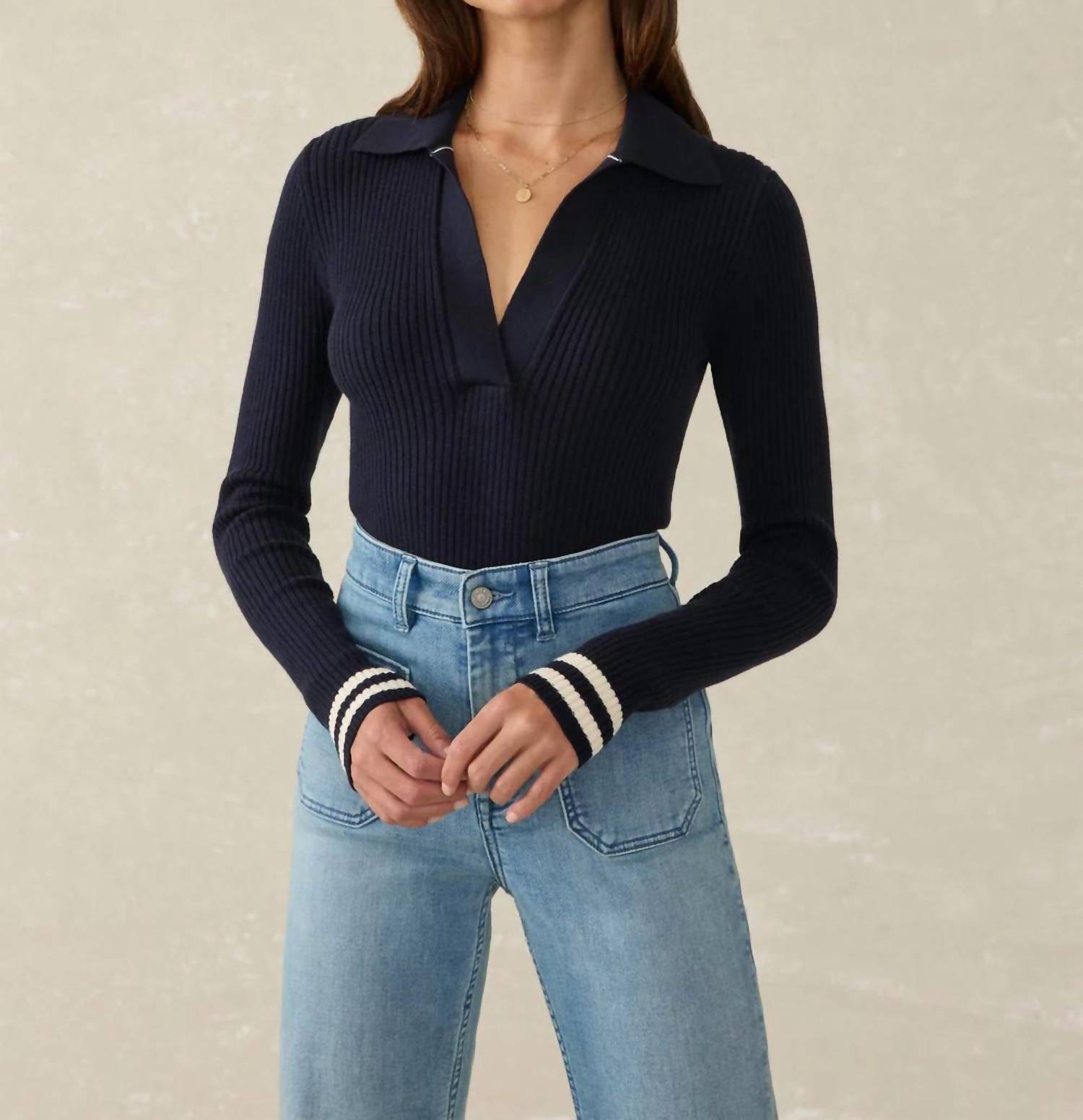 Faherty - Stretch Cotton Cashmere Rib Polo Pullover