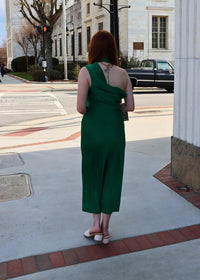 adelyn rae Jodie High Neck Satin Midi Dress in emerald - women's dress - view 9
