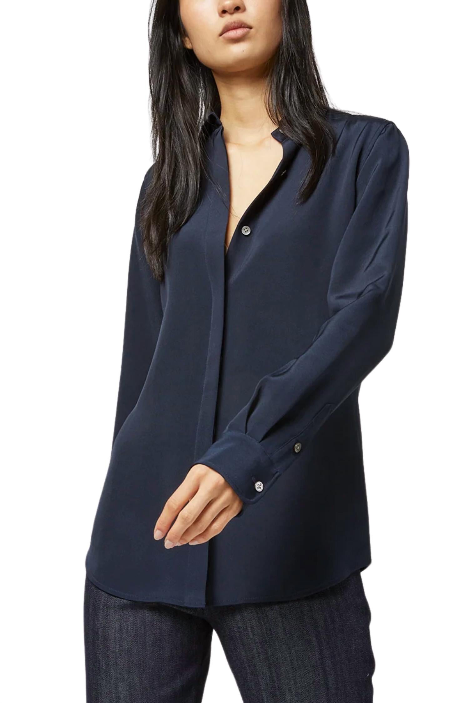 Ann Mashburn Classic Blouse in navy silk crepe de chine - women's blouse