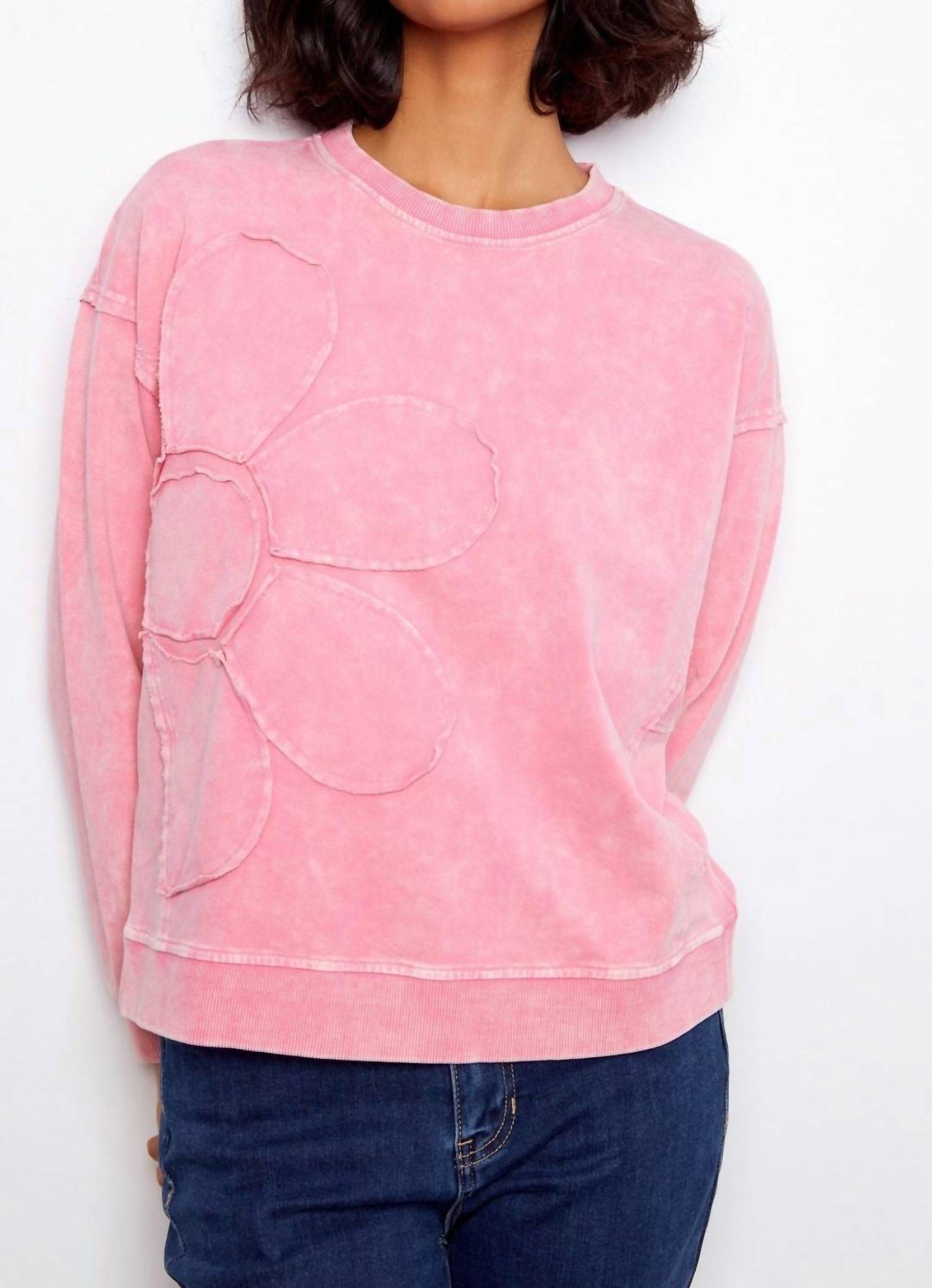 Charlie B - Long Sleeve Top With Flower Appliqué