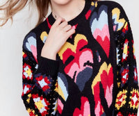 Charlie B - Jacquard Layered Hearts Crew Neck Sweater