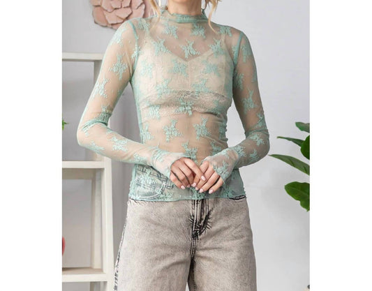 Veveret - Lace Long Sleeve See Through Top
