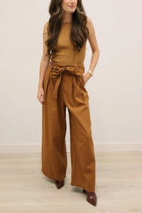 Flying Tomato - Cleo High Waisted Wide Leg Paper Bag Pants