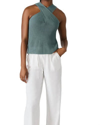 STEVE MADDEN Ellery Halter Neckline Sweater in dusty teal - women's cardigan