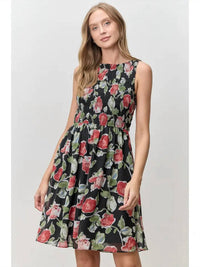 Polagram - Smocked Floral Print Mini Dress