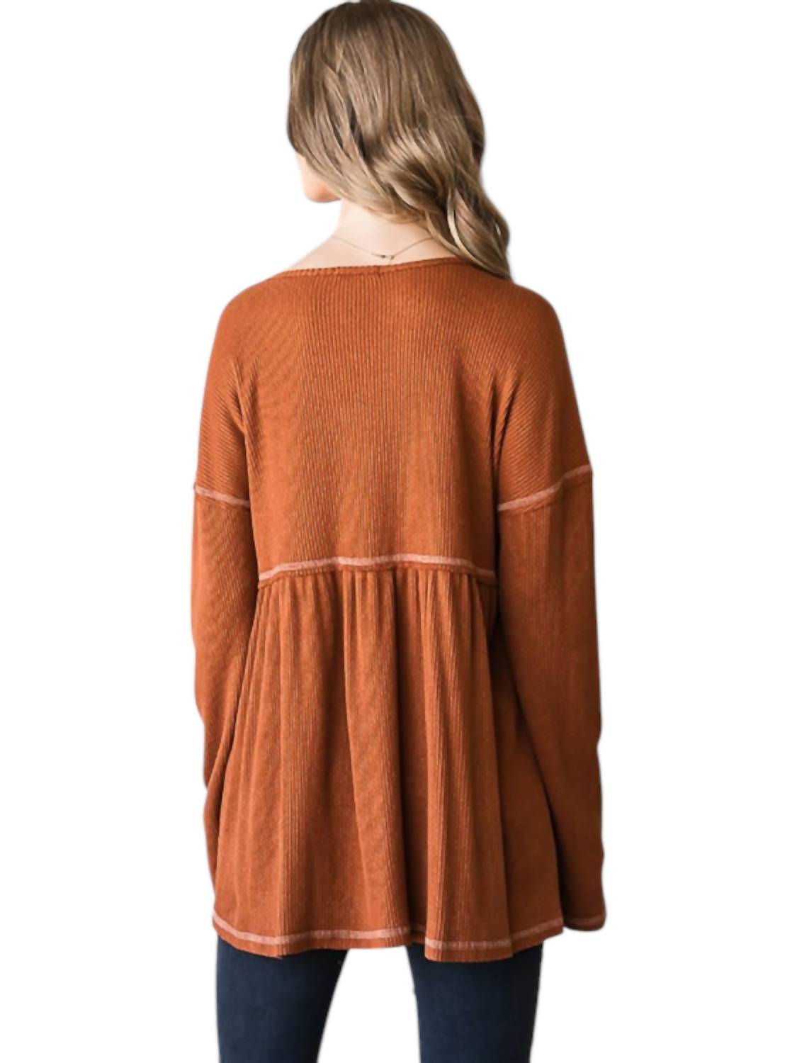 Heimish Usa - Waffle Knit Babydoll Top