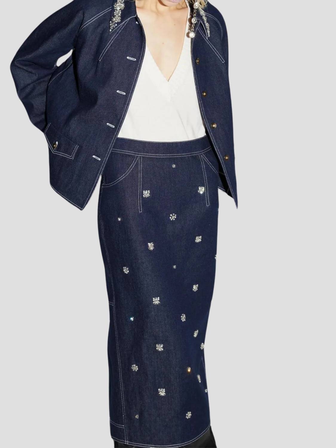 Huishan Zhang - Sonia Crystal-Embellished Denim Skirt