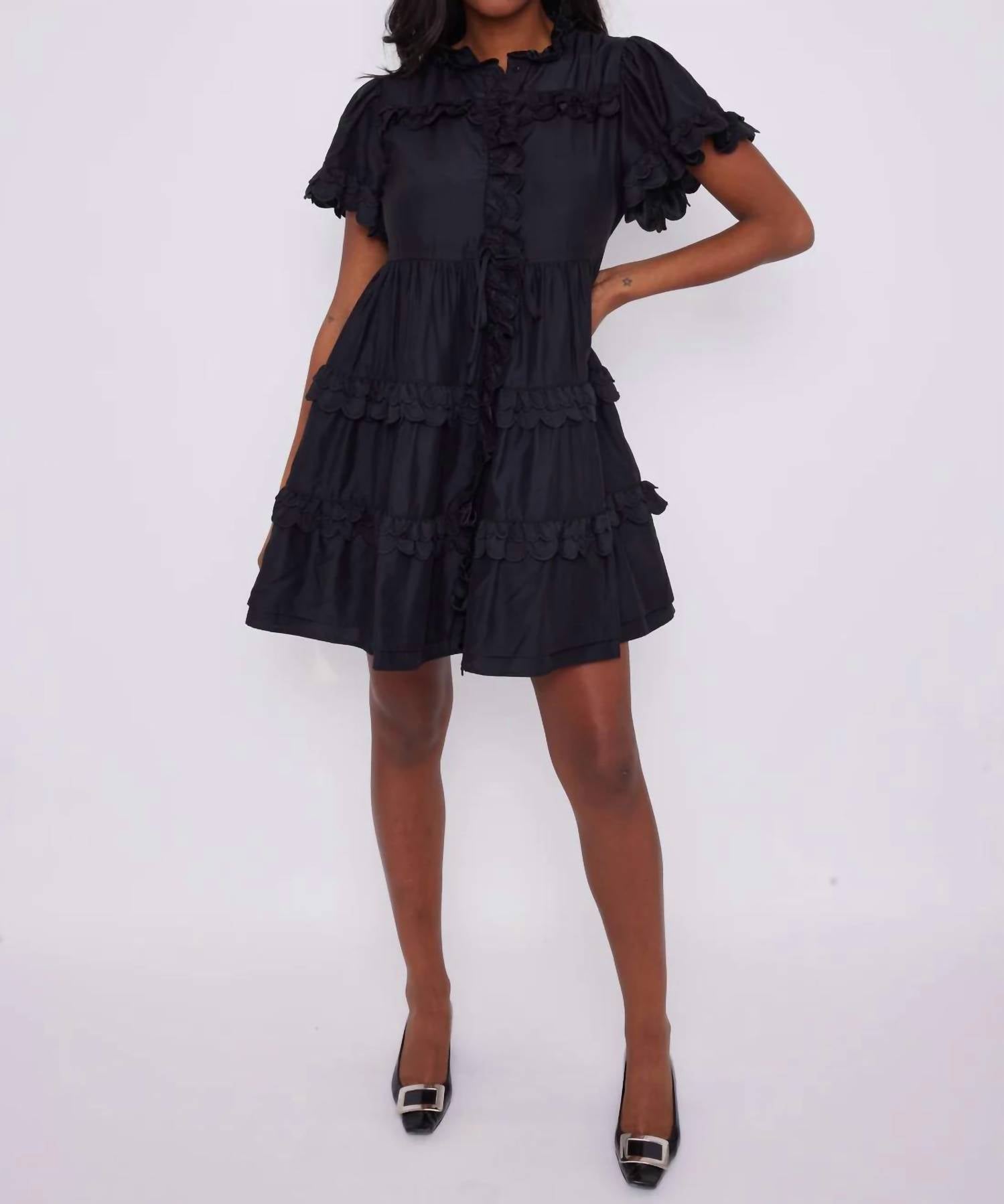 Sail To Sable - Scalloped Edge Button Front Shirt Dress