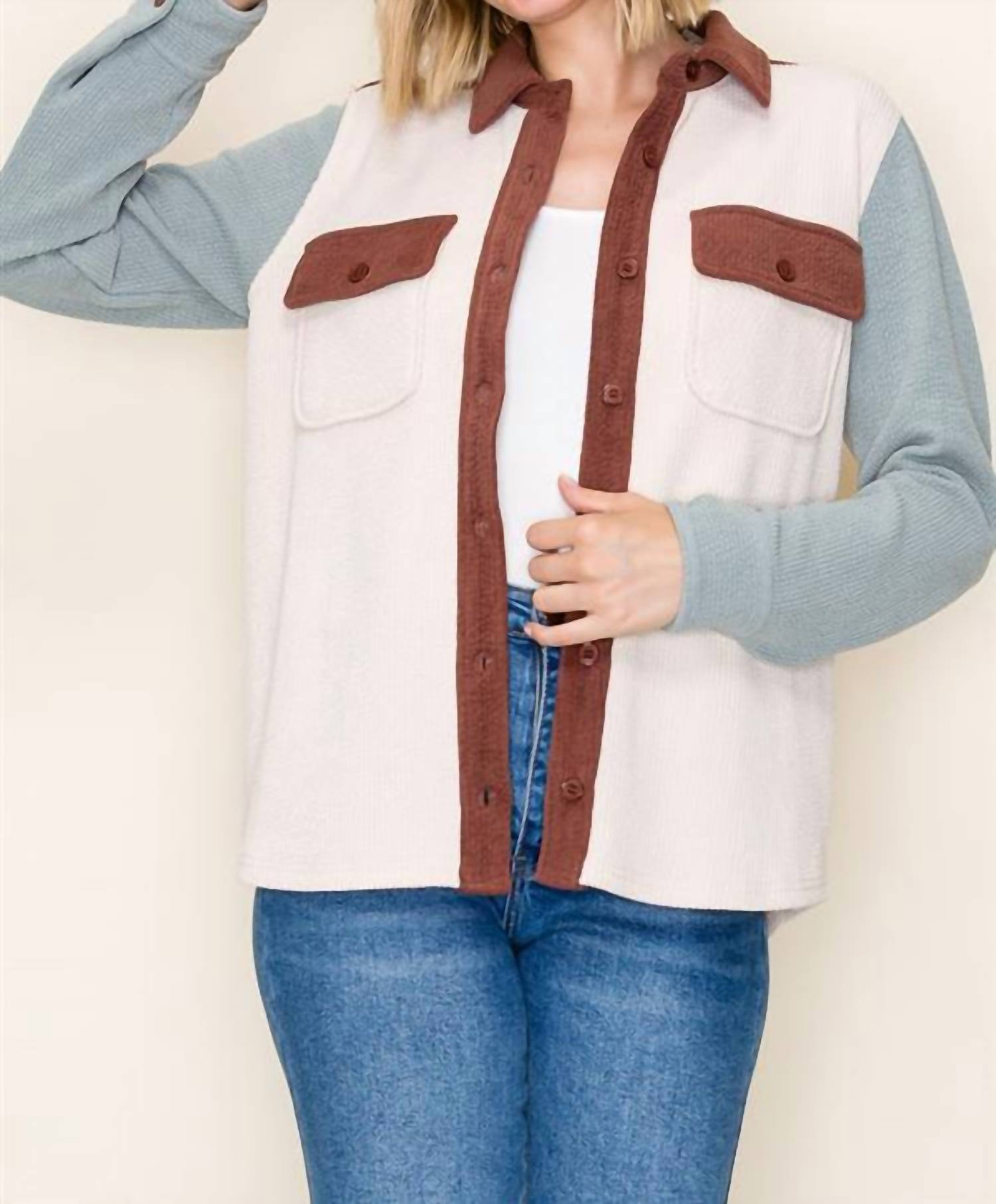 Staccato - Color Block Button Up Shacket