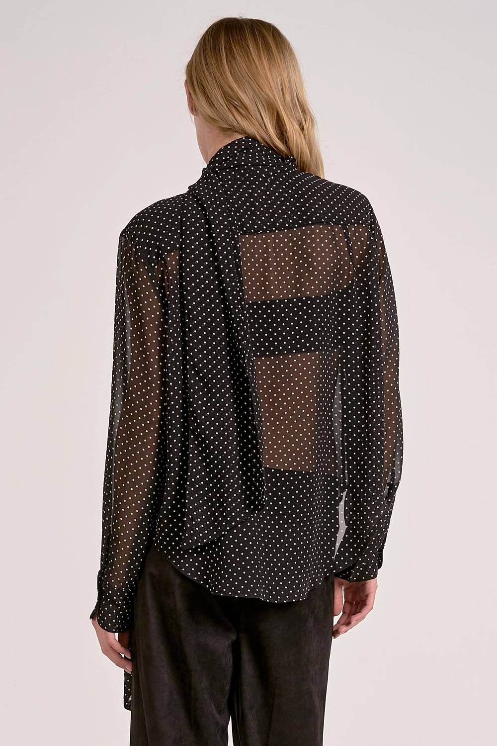 Elan - Polka Dot Neck Tie Blouse