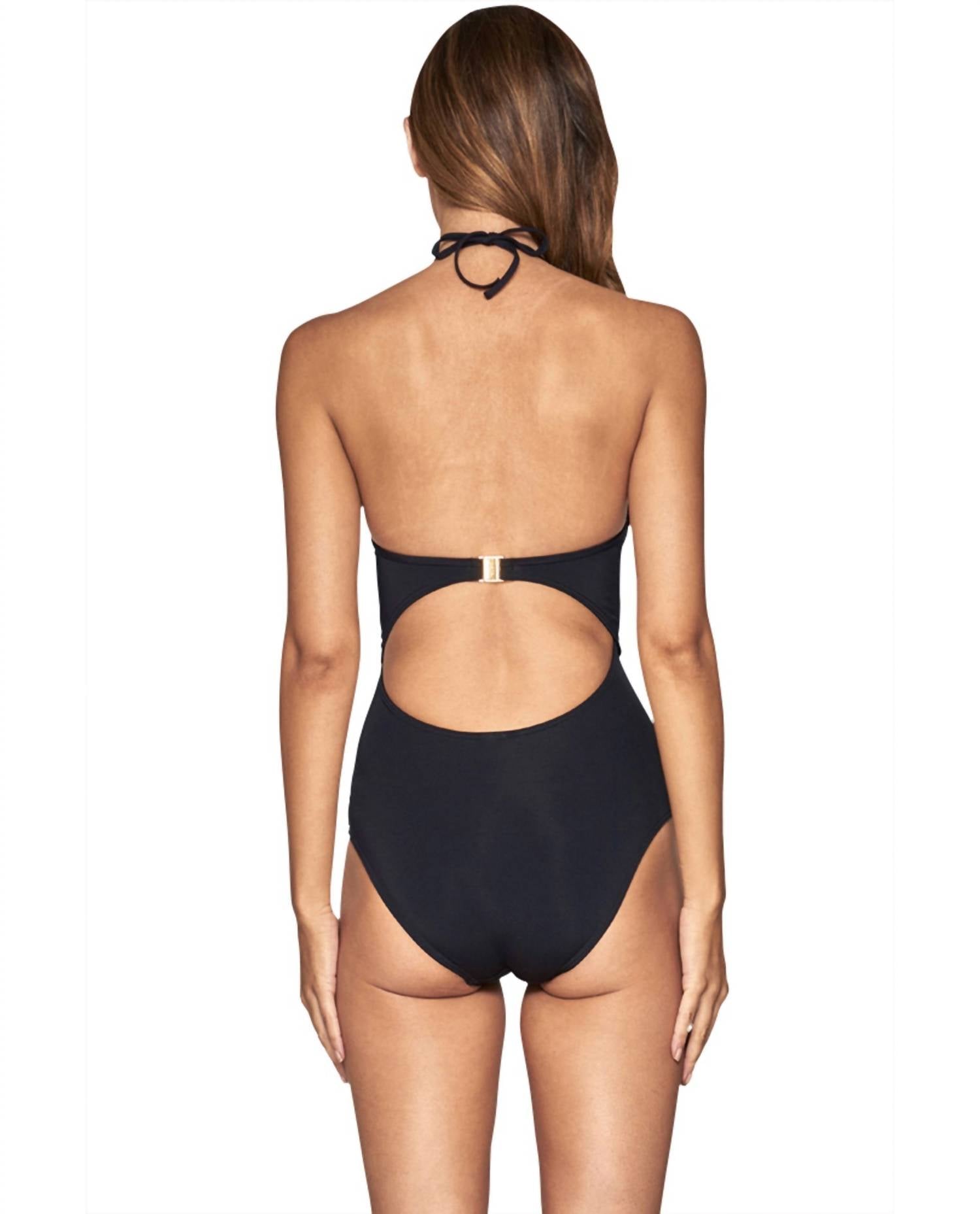 Jets By Jessika Allen - Plunge Lace Up Halter One Piece Swimsuit