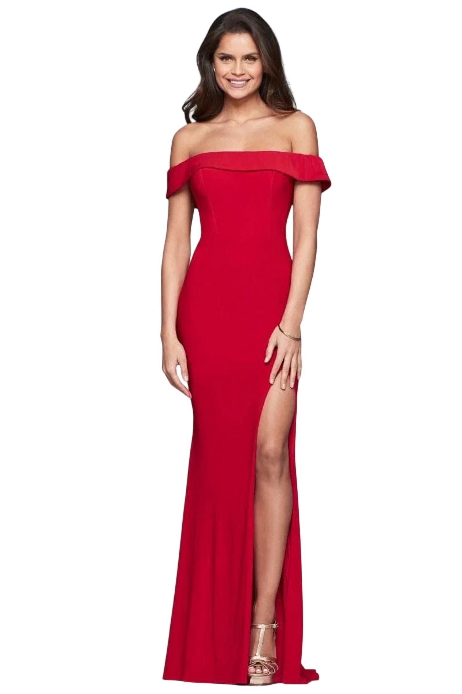 Faviana - Long Jersey Off-the-shoulder Dress