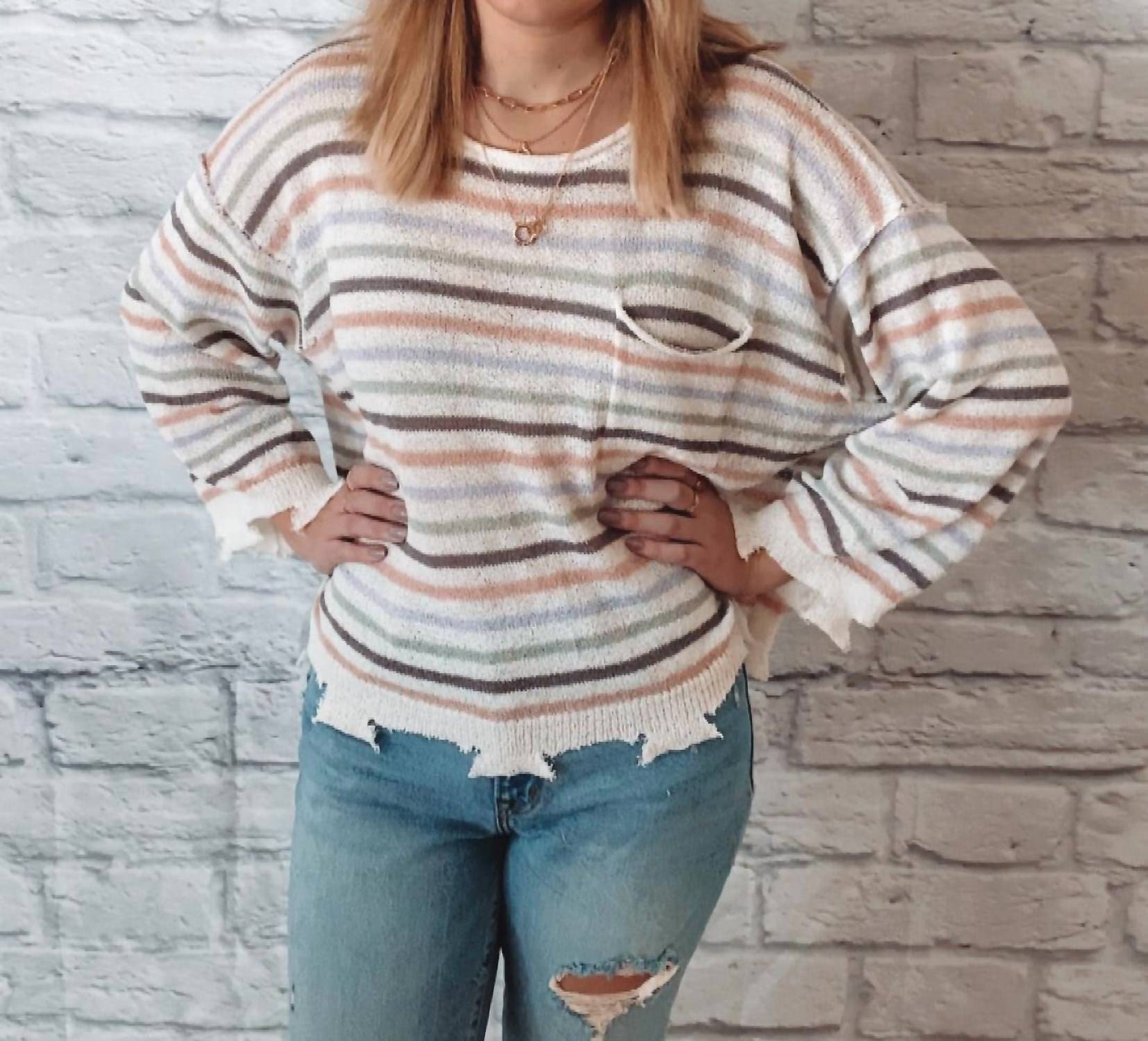 Miou Muse - Stripe Light Weight Long Sleeve Top