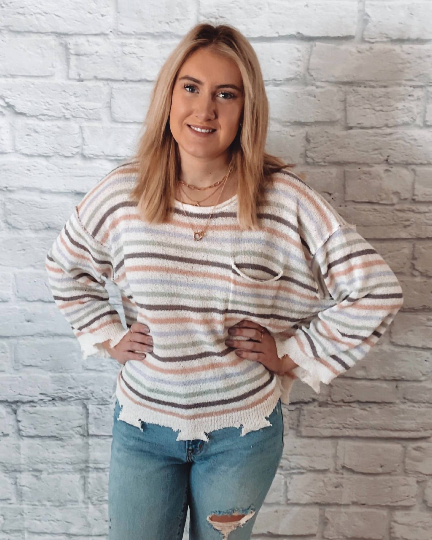Miou Muse - Stripe Light Weight Long Sleeve Top