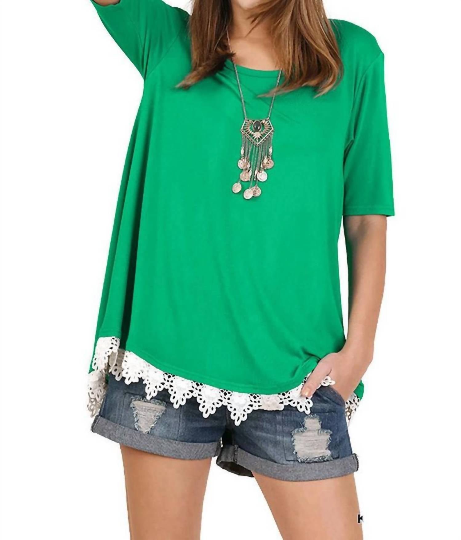 Umgee - Crochet Trim Lace Up Drawstring Top
