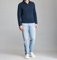 Billy Reid Long-sleeve Herringbone Polo in carbon blue - women's long sleeve top
