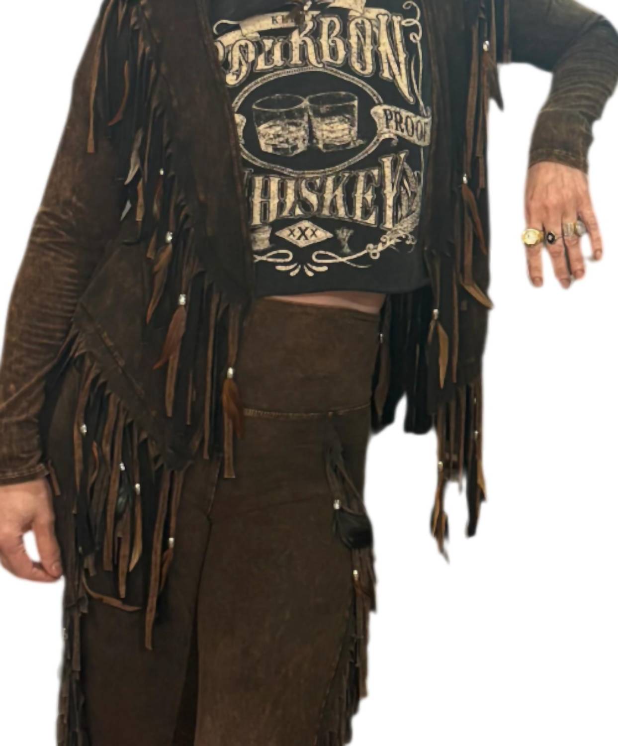 Pat Dahnke - Women's Short V Back Fringed And Feathered Jacket