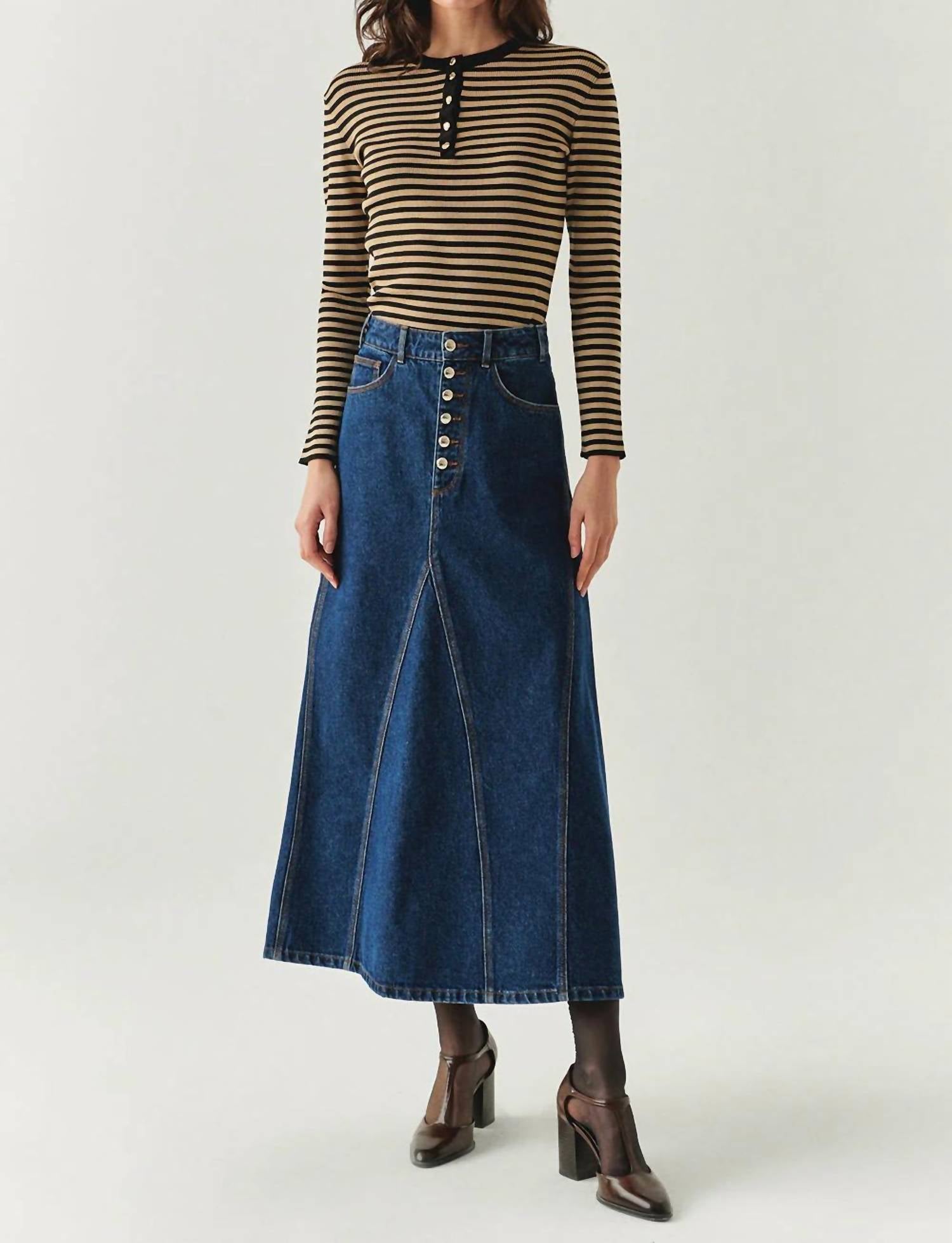 EXQUISE Araya Denim Skirt in blue - women's skirt - view 4
