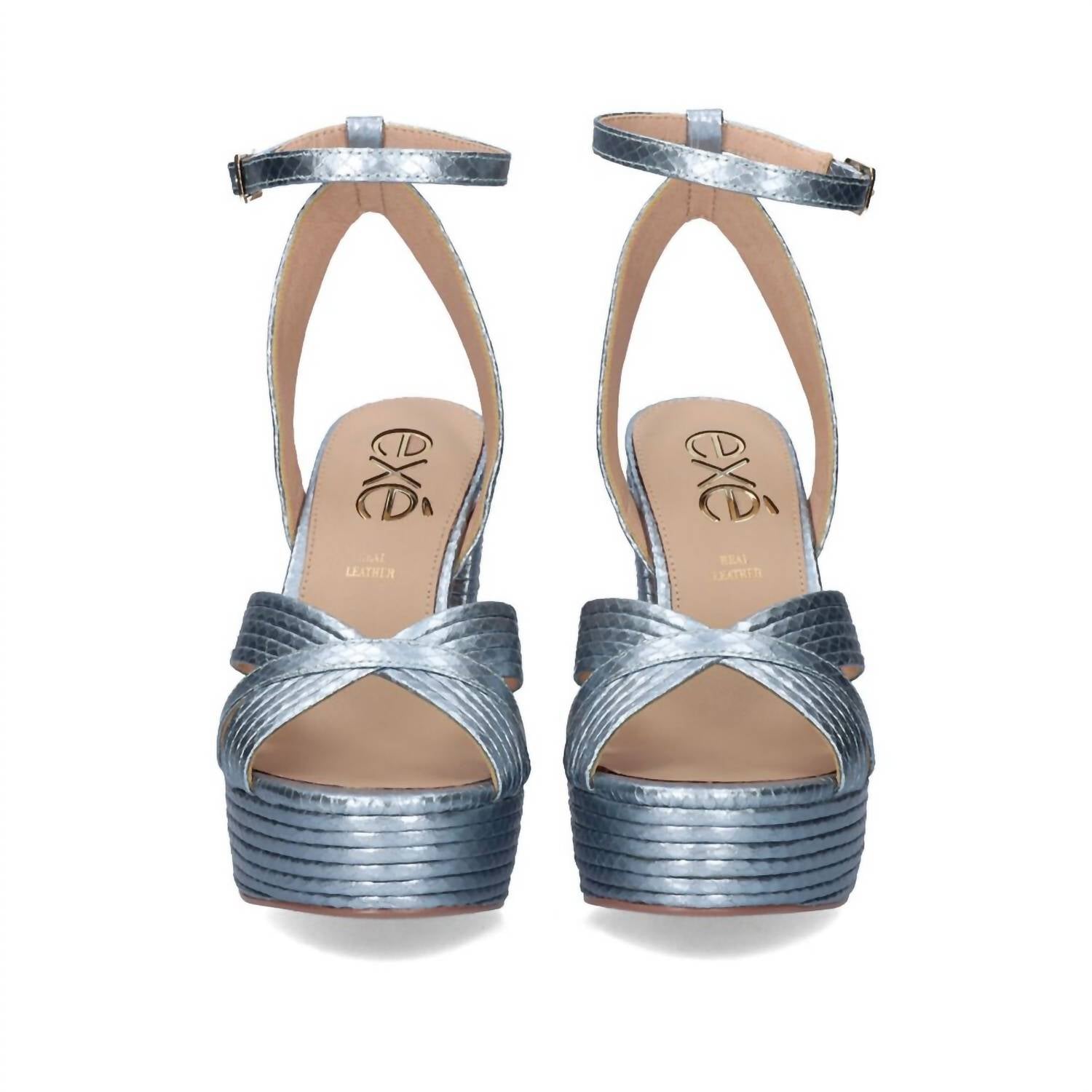 Exe Women's Ophelia Platform Block Heel in aqua snake - women's heels - detail view