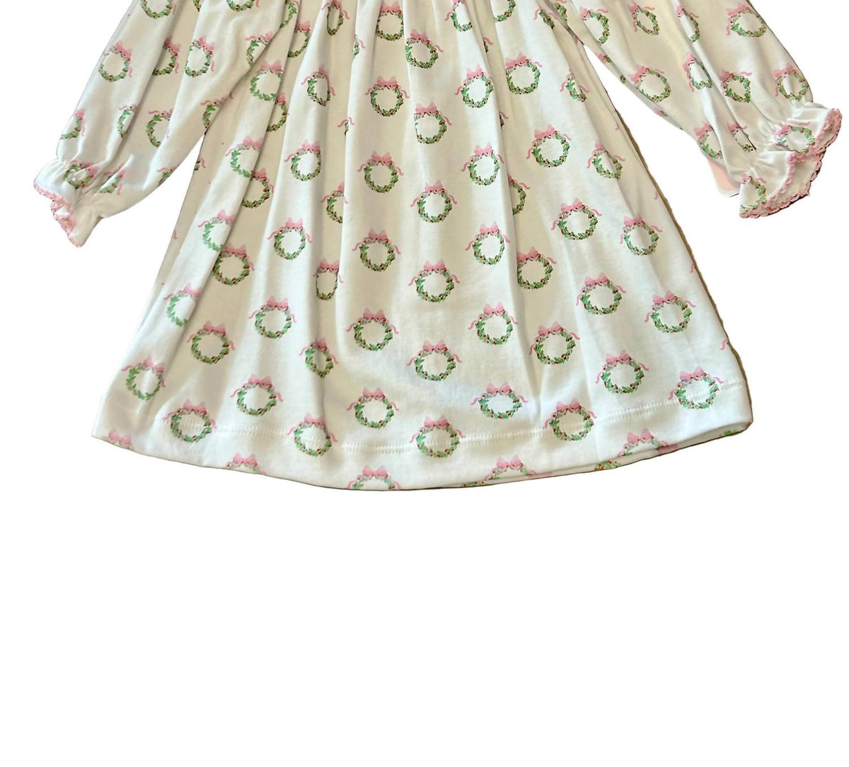 Petit Bebe - Girl's Holiday Wreath Smocked Knit Bishop Dress