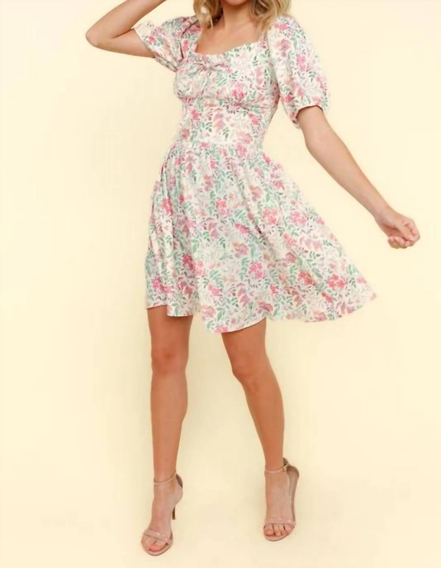 Kori - Ribbon Sweatheart Neck Smocked Floral Dress